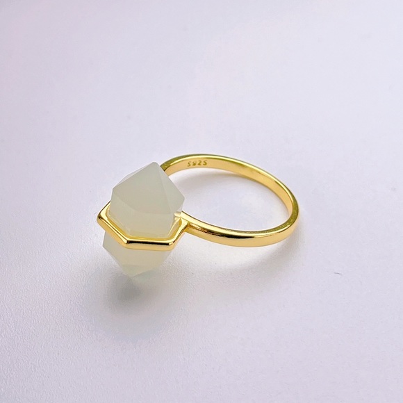 Gold Plated Milky Quartz Obelisk Wand Double Point Ring S925 Sterling Silver - Picture 6 of 8